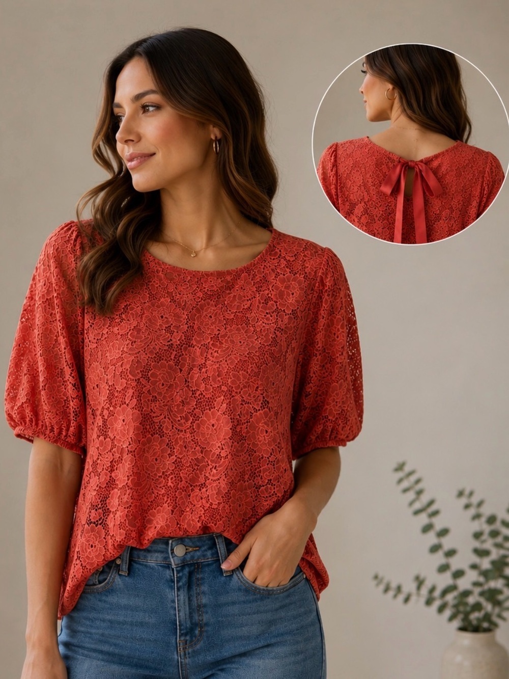 NEW Halogen 1X rust floral lace short sleeve lightweight semi sheer top boho